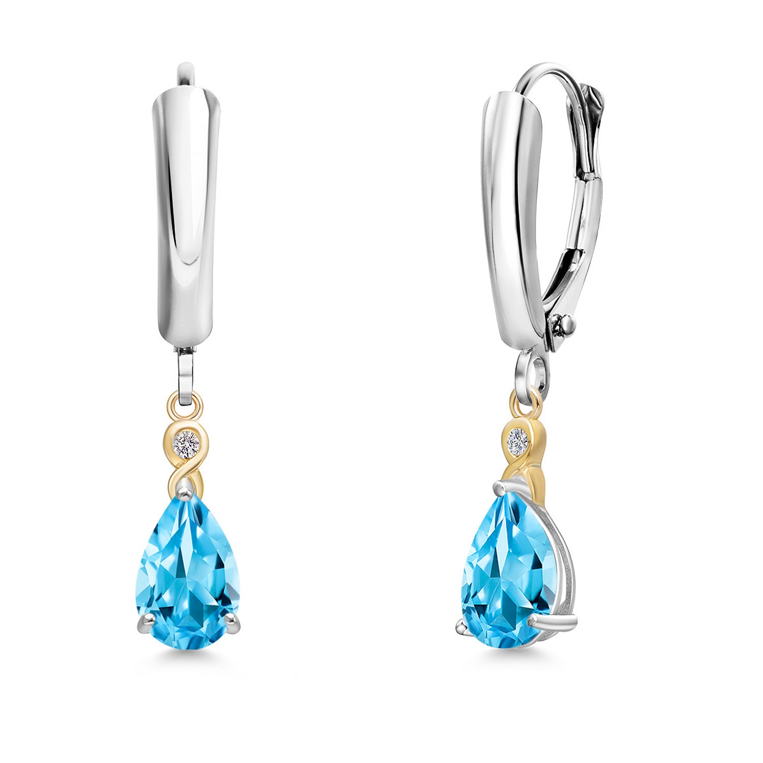 925 Silver and 10K Yellow Gold Swiss Blue Topaz and Lab Grown Diamond Dangle