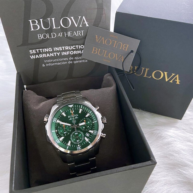 Men New Bulova Classic Green Marine Star Stainless Steel 96B396 Watch (43MM)