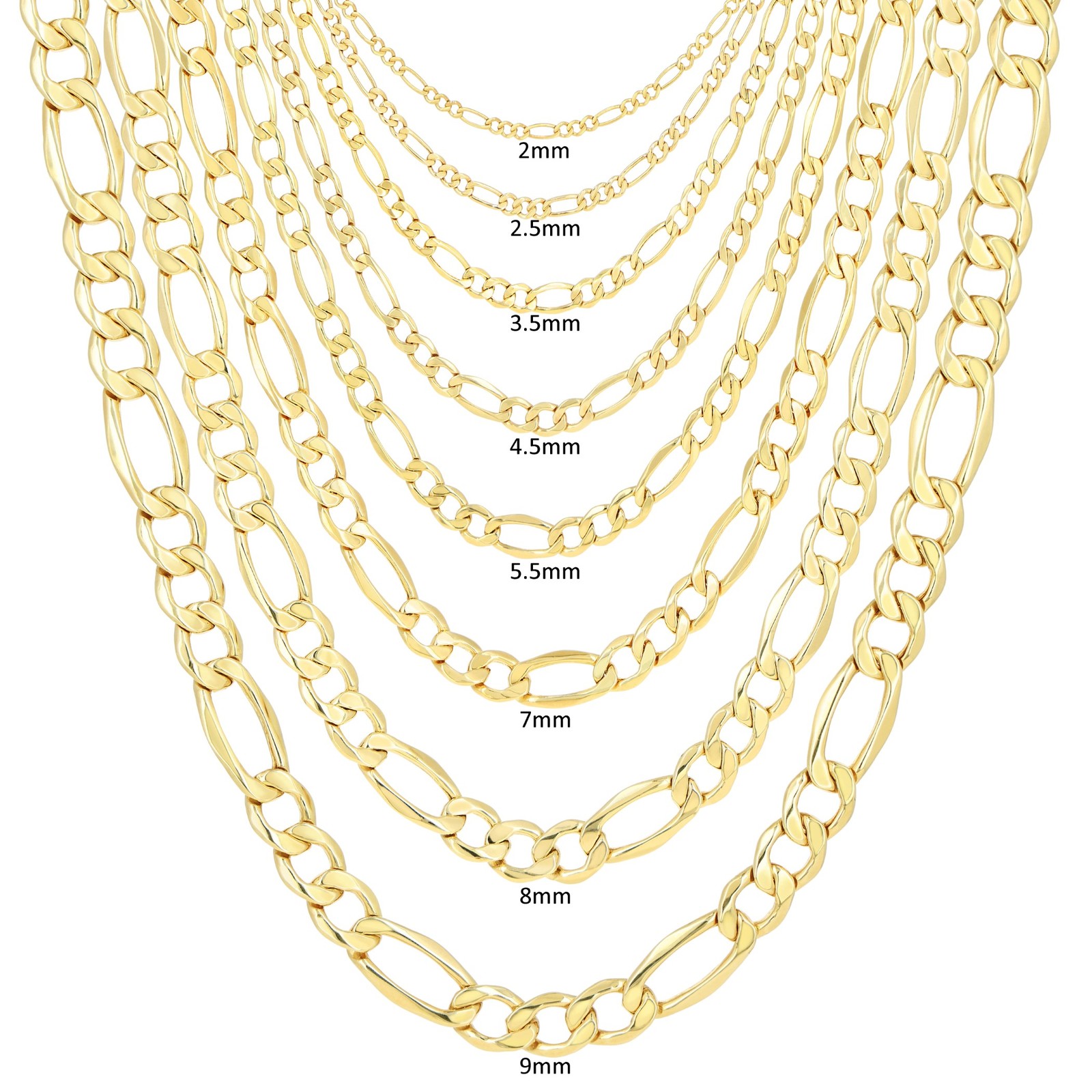 10K Real Yellow Gold 2mm-9mm Italian Figaro Link Chain Pendant Necklace 16″- 30″