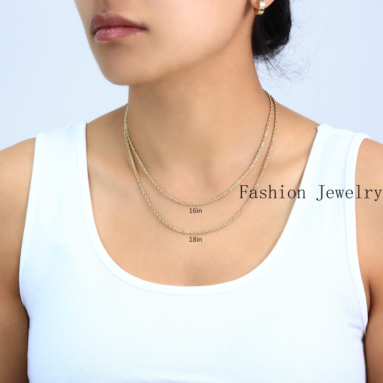 18K Yellow Gold Solid 2mm-6mm Rope Diamond Cut Chain Italian Necklace 16″- 30″