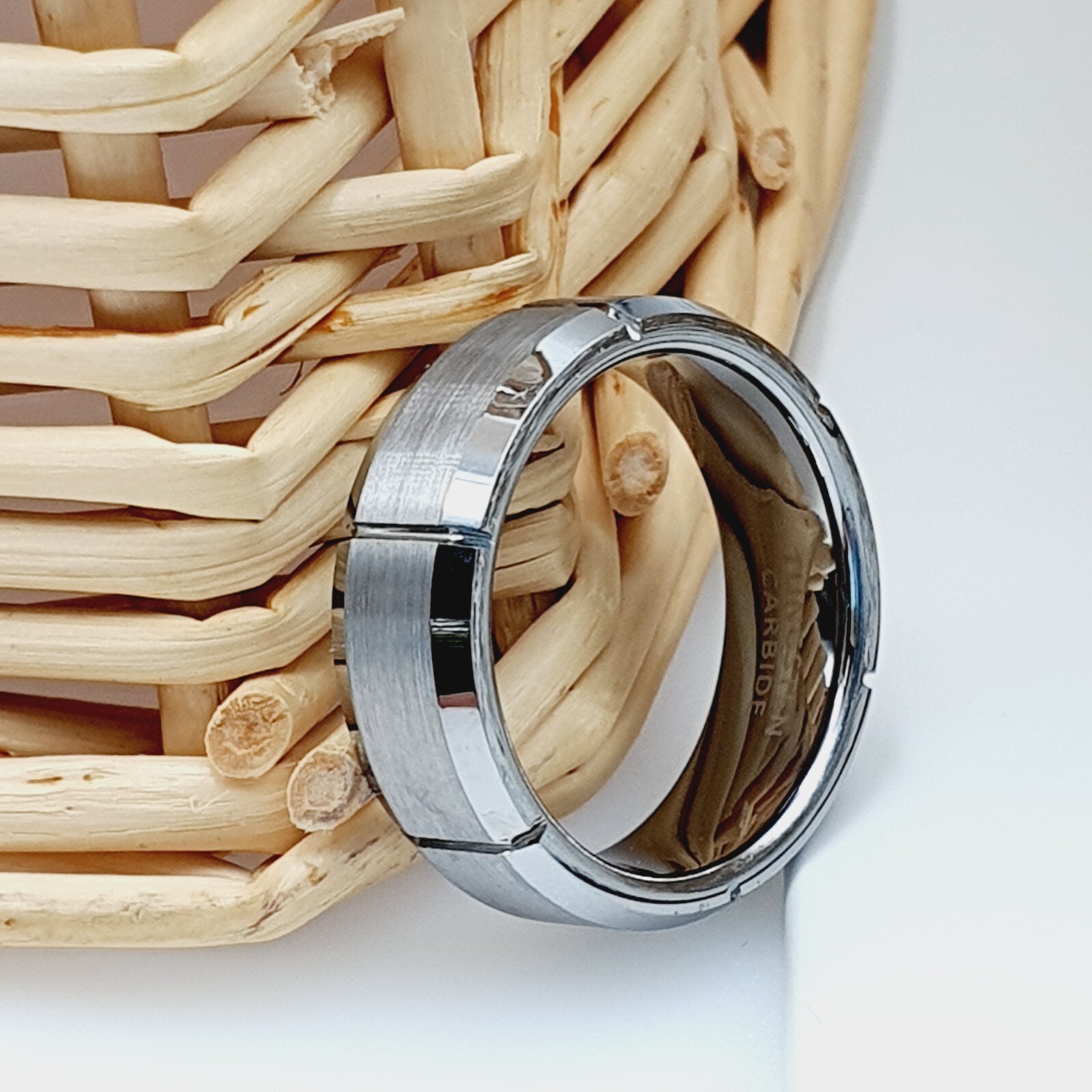 High Polished Beveled Edges Men’s Wedding Band Tungsten Ring Satin Brushed Ring