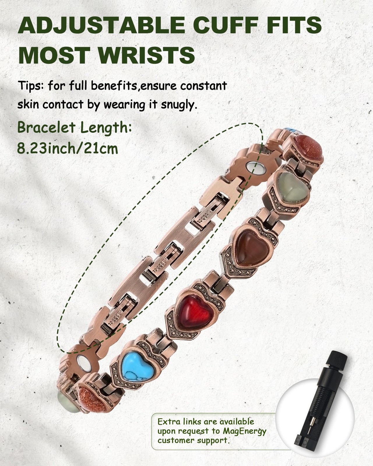 99.99% Pure Copper Magnetic Bracelet for Adult, Anti-Oxidation Scratch Resistant