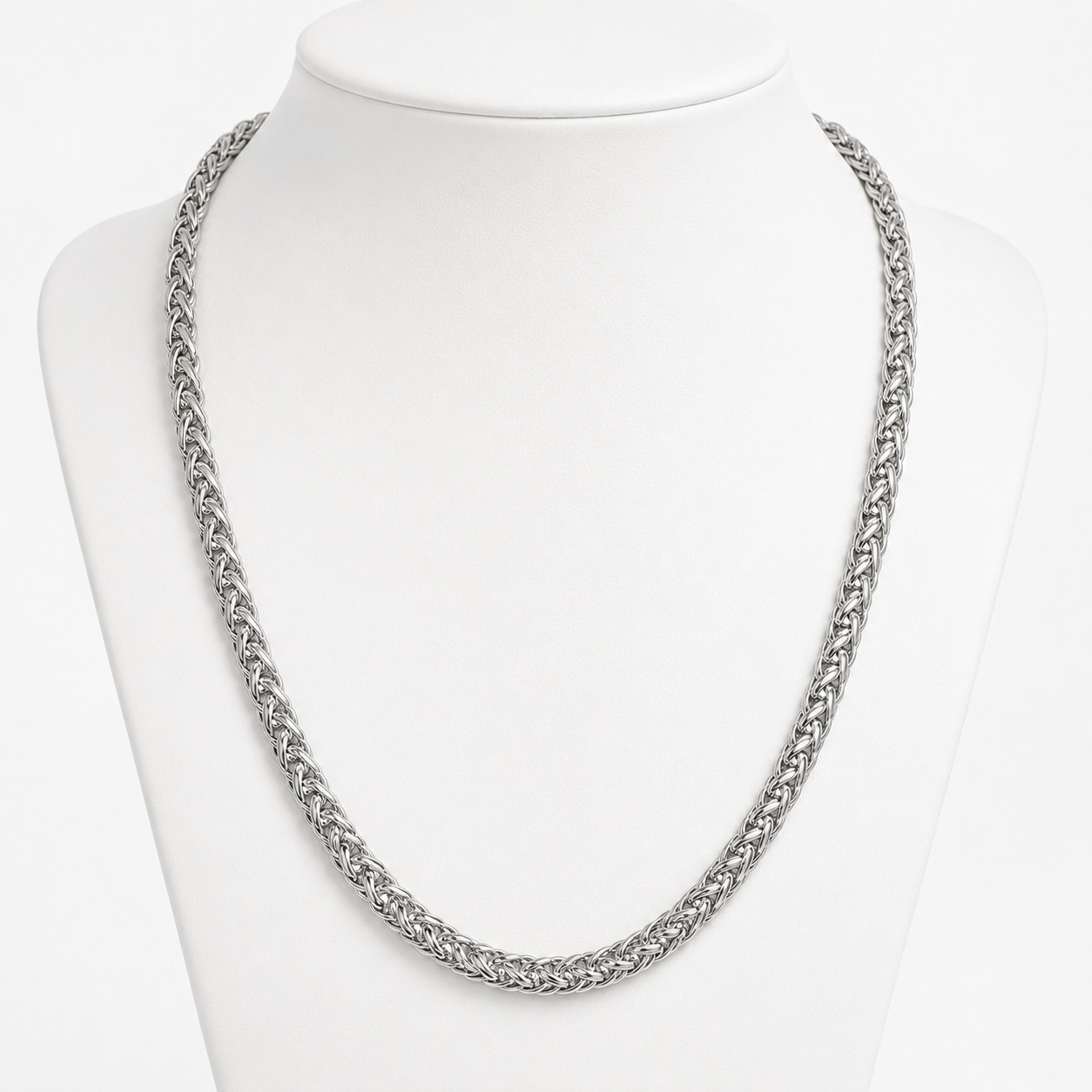 8mm Braided Wheat Chain Necklace 24in Stainless Steel Men Women Silver Tone