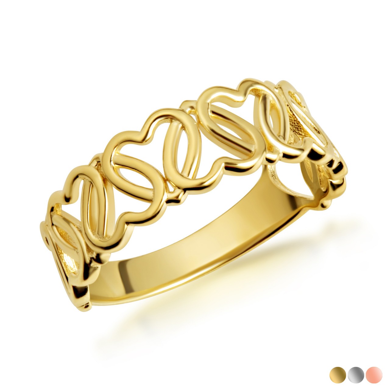 Gold Interlocking Hearts Love Band Ring (Available in Yellow/Rose/White Gold)