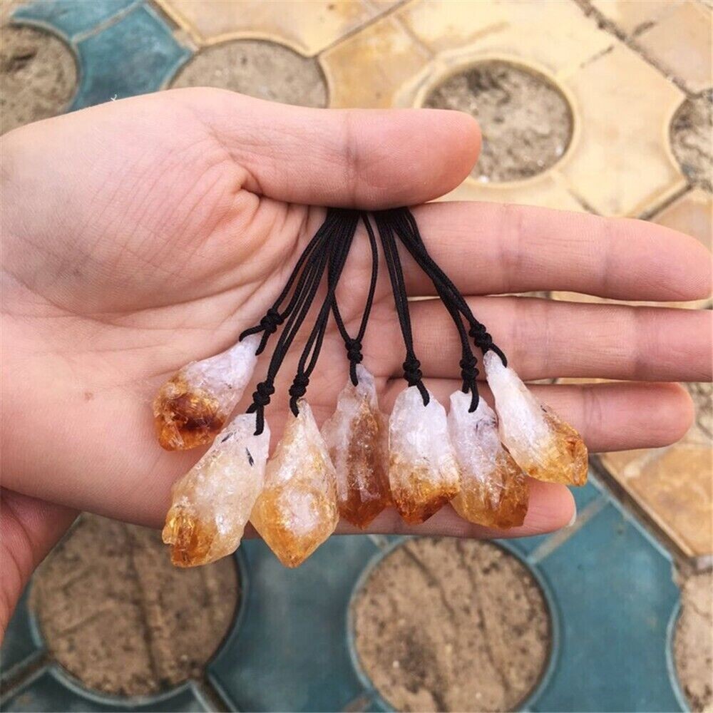 Raw Citrine Crystal Pendant Necklace Healing Spiritual Balance Men Women Gifts
