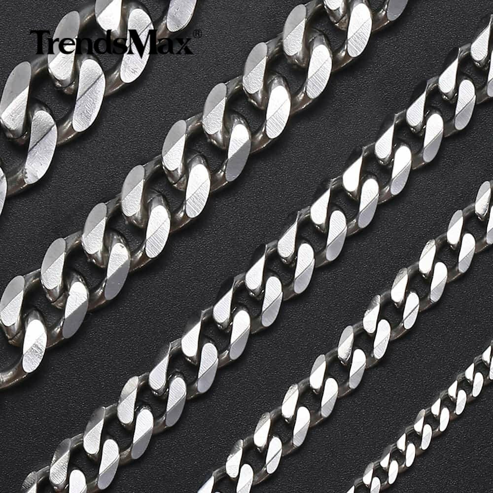 16-36INCHES Silver Stainless Steel Curb Cuban Chain Necklace Choker Jewelry HOT