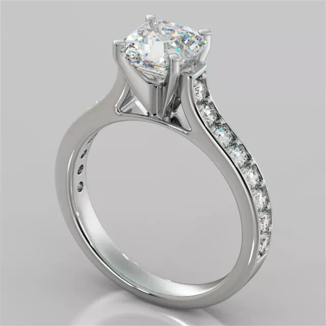 2.62 Ct Asscher Simulated Diamond Engagement Band Set 14K White Gold Plated