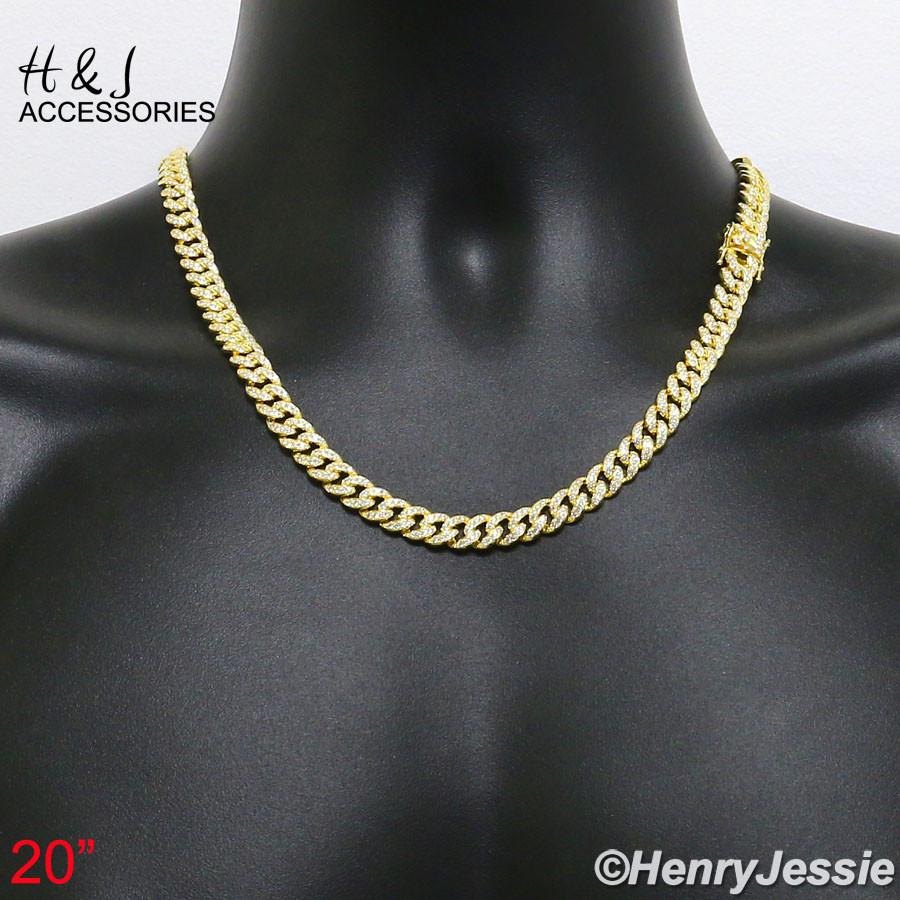 925 STERLING SILVER 18″-30″X8MM GOLD PLATED MIAMI CUBAN CZ NECKLACE*GN11