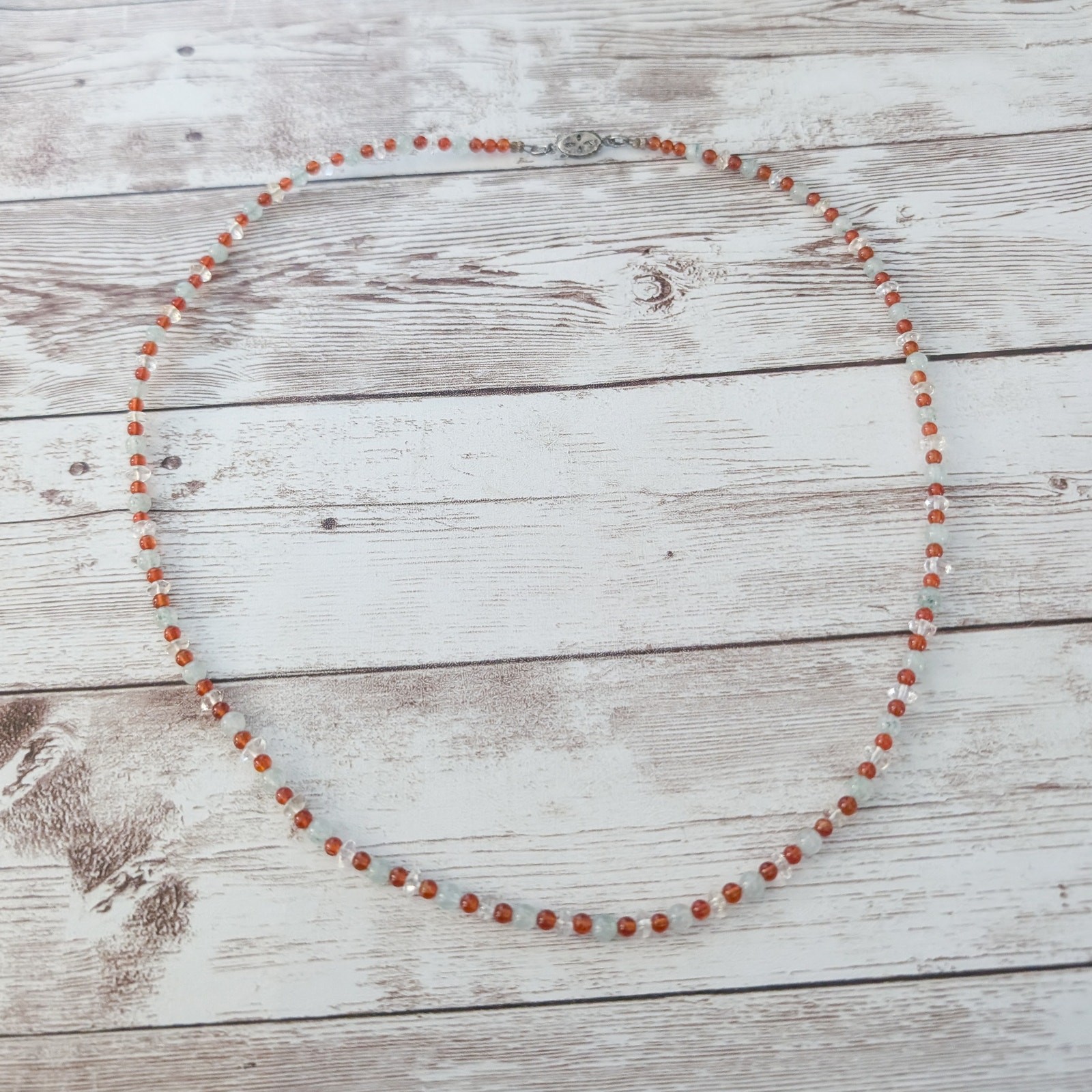 Vintage Necklace Dainty Beaded Orange, Very Light Green, Clear