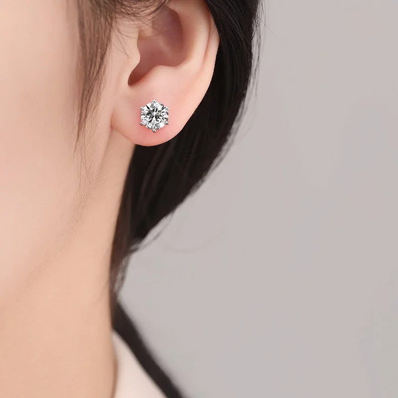 5-9MM Moissanite Earring 925 Sterling Silver Plated with 18k White Gold Stud Ear