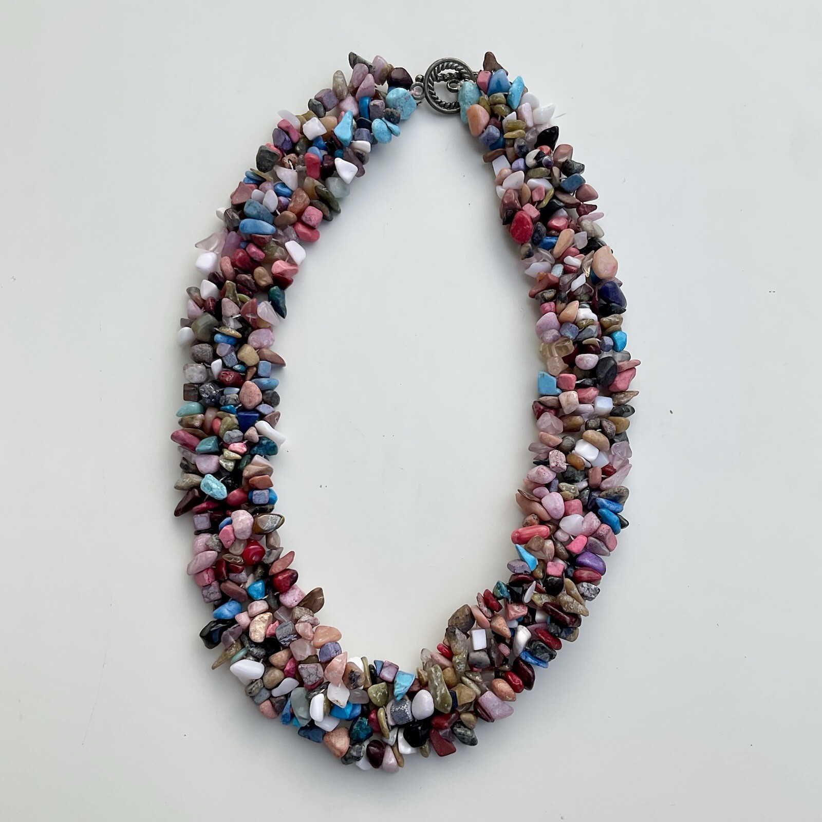 Handcrafted Multicolor Chipped Gemstone Collar Statement Necklace, 17 Inches