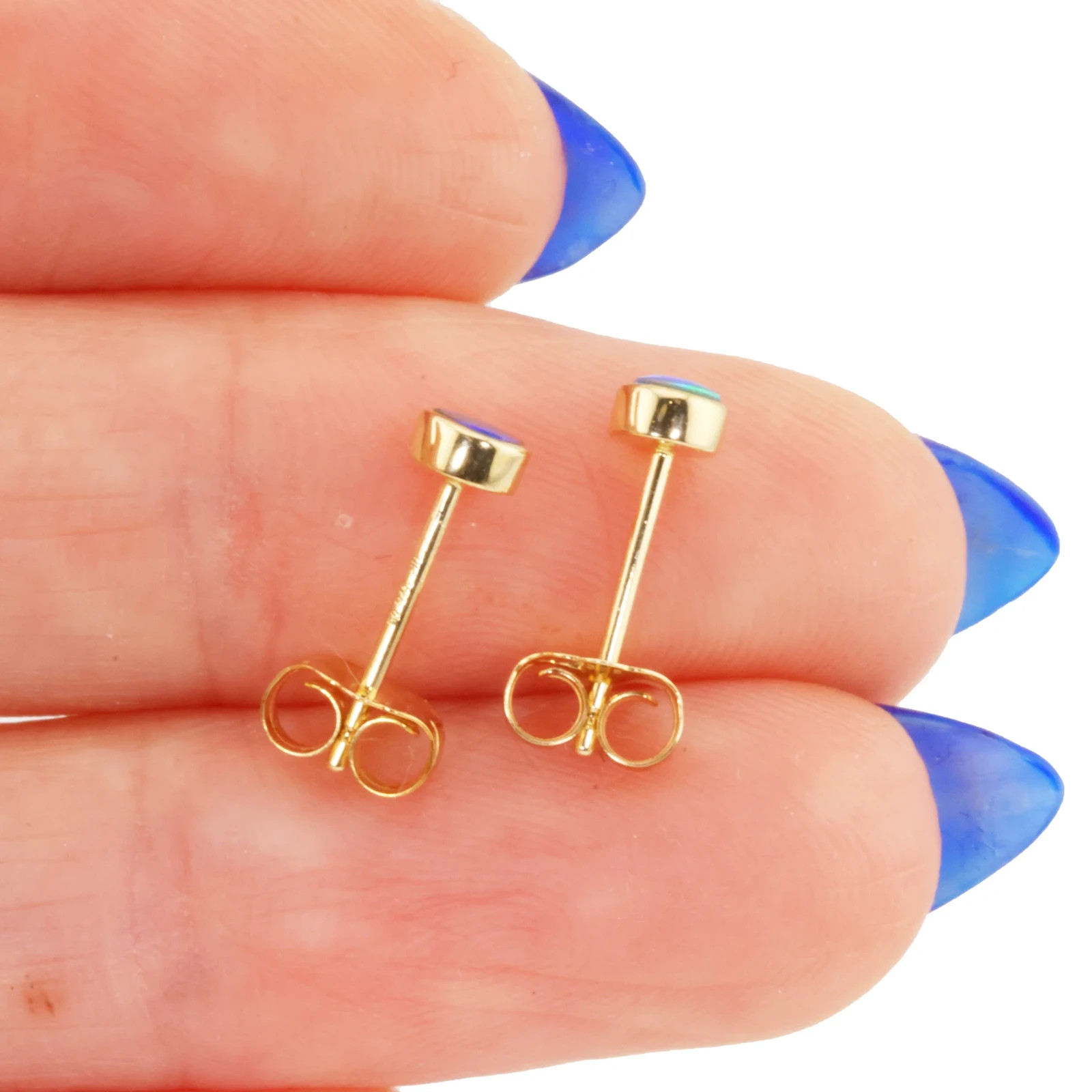 Australian Opal Earrings 9K Yellow Gold Dainty Stud Earrings