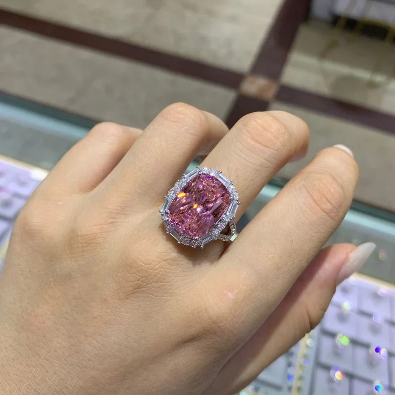 RARE 12.00 Ct Certified Cushion Cut Pink Diamond Solitaire Ring, Great Luster