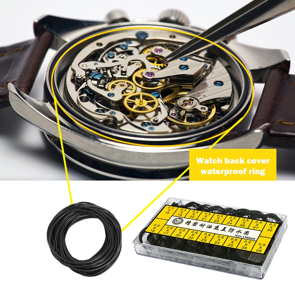 200x 0.5&0.6mm Assorted Waterproof Watch O-Ring Rubber Gasket Sealed Washer Box