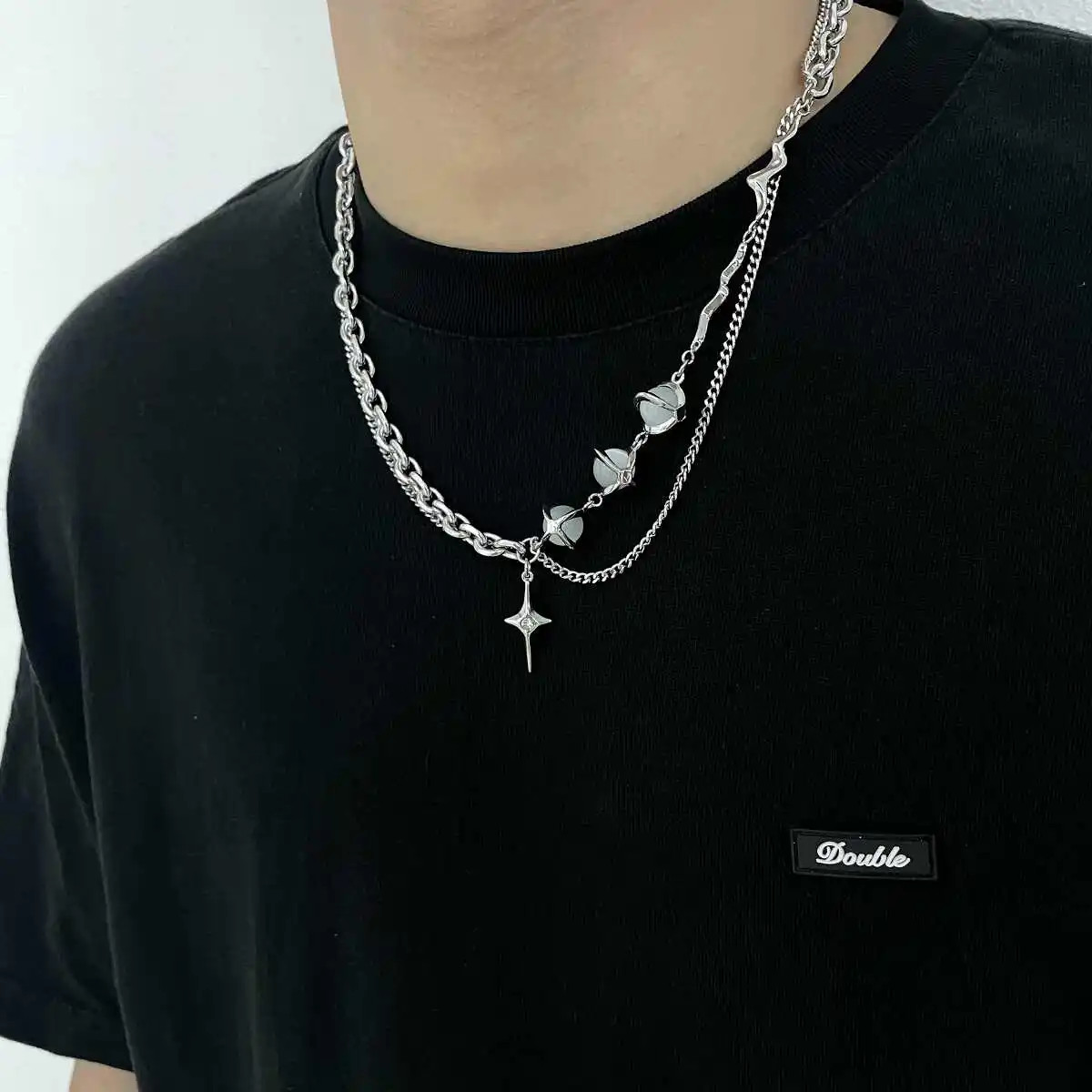 Titanium Steel Natural Zircon Cross Necklace For Man Woman Hip-Hop Clavicle Swea
