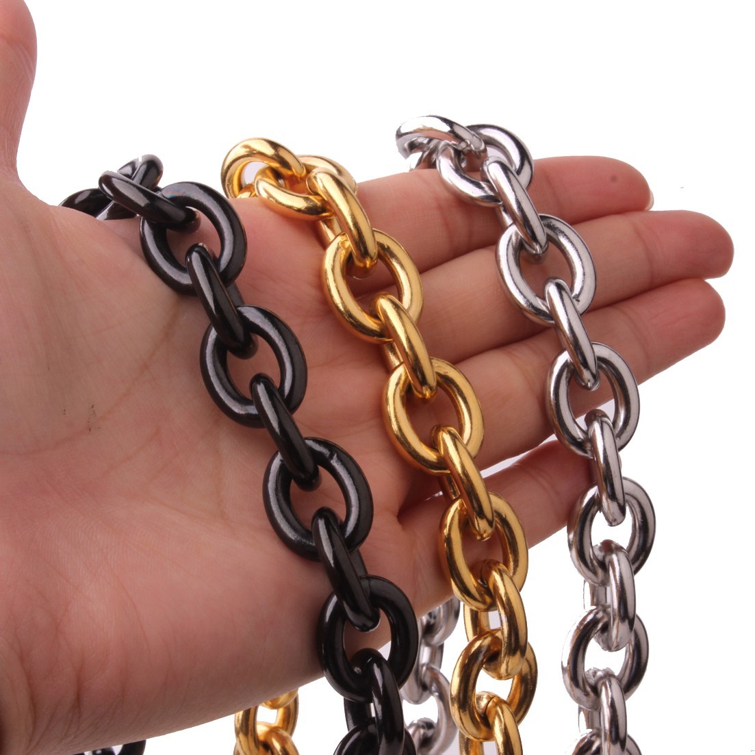 11/13/15mm Silver/Gold/Black Stainless Steel Rolo Oval Link Chain Necklace Gift