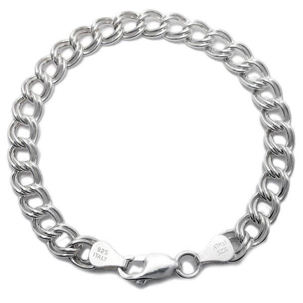 925 Sterling Silver Charm Bracelet Double Link – All Widths & Lengths