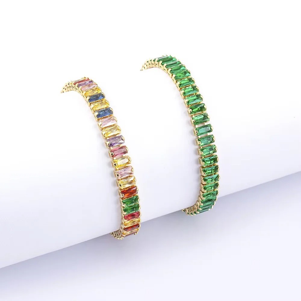 Classic Colorful Tennis Necklace Men and Women Rectangular Full Zircon.