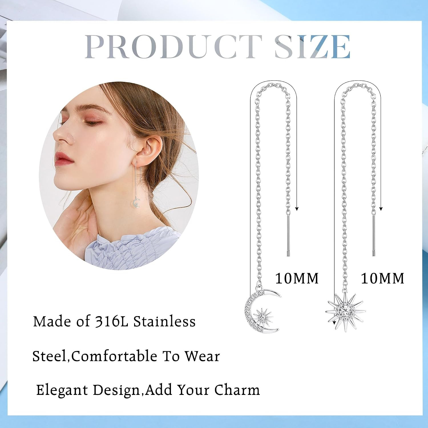 9 Pairs Threader Earrings for Women Stainless Steel Chain Tassel Earrings Lightw