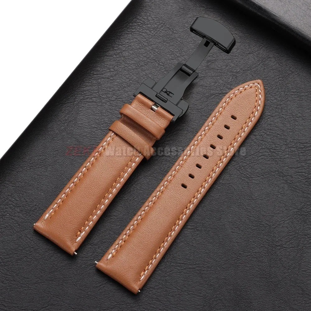 Genuine Calfskin Leather Watch Band 18mm 20mm 22mm 24mm Butterfly Buckle Strap