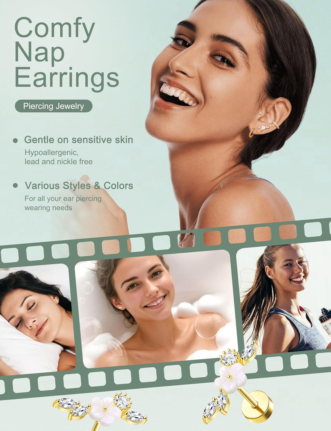16 Gauge Cartilage Earrings for Women Flat Back-Hypoallergenic Surgical Stainles