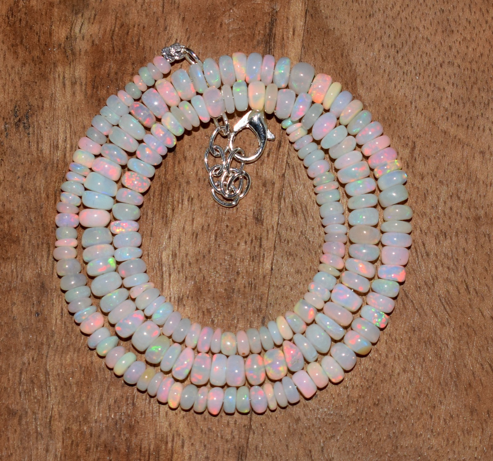 16″Natural Ethiopian Opal Wello Fire Opal Gemstone Bead Necklace AF0494