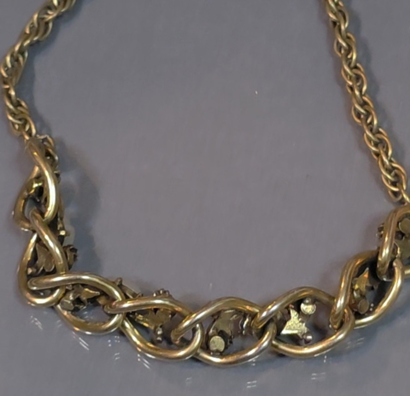 Faux “Baby Tooth” Pearl & Rhinestone Link Necklace Unsigned Vintage Jewelry