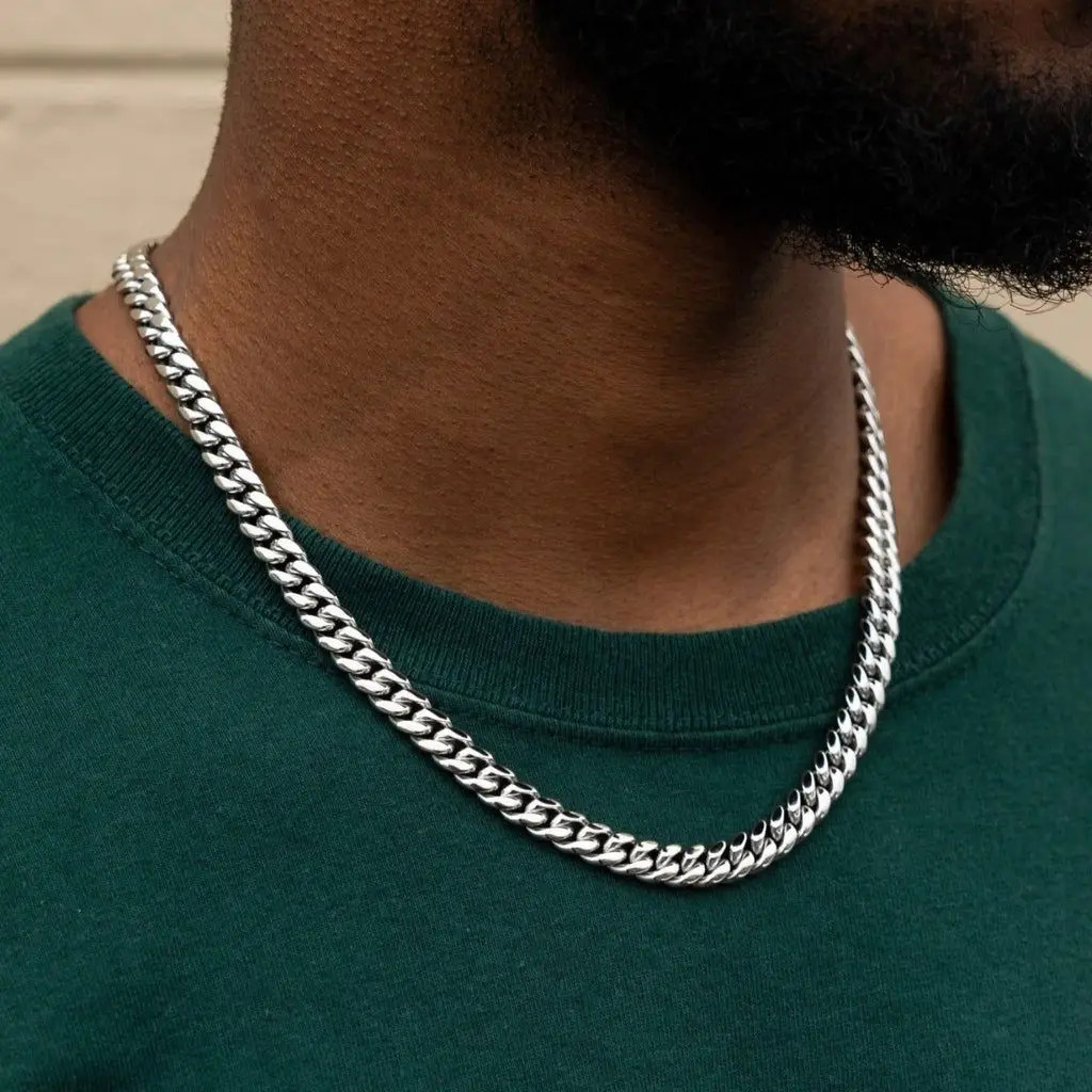 3-11MM Classic Cuban Chain Necklace for Men Women,Silver Black Gold Grey Color S