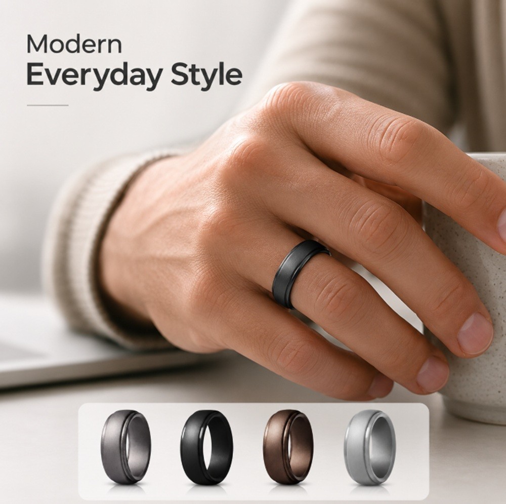 4-Pack Silicone Wedding Rings, Unisex Rubber Bands for Active Lifestyles & Sport