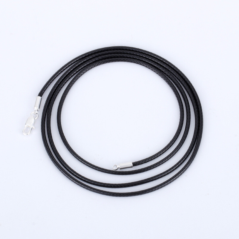 Black Woven Necklace Rope Leather Cord Stainless Steel Lobster Clasp Mens Womens