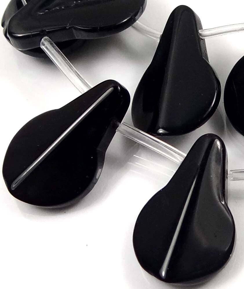 10 Black Onyx Opaque Glass Duck Bills Drop Beads 20x13mm