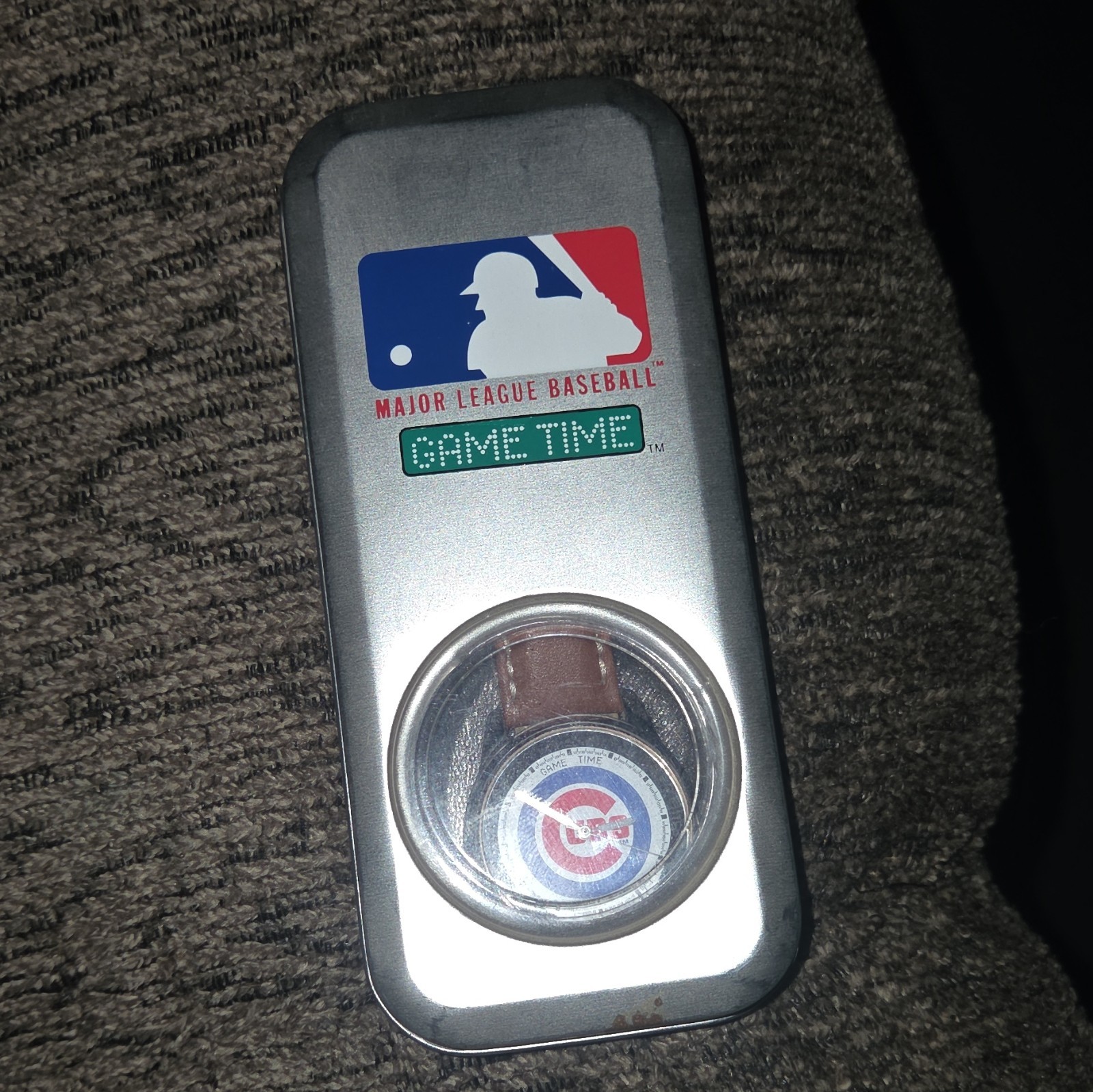 Game Time Chicago Cubs Quartz Wristwatch Brown Leather 40mm 30m Box Manual