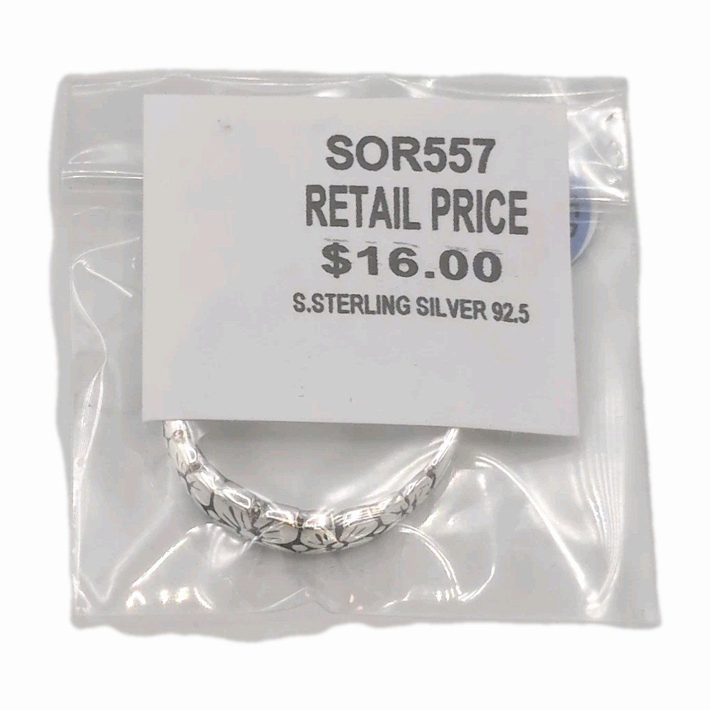 Solid 925 Sterling Silver (2.1g) Floral Band Flower Stacker Ring [Sizes 6-10]