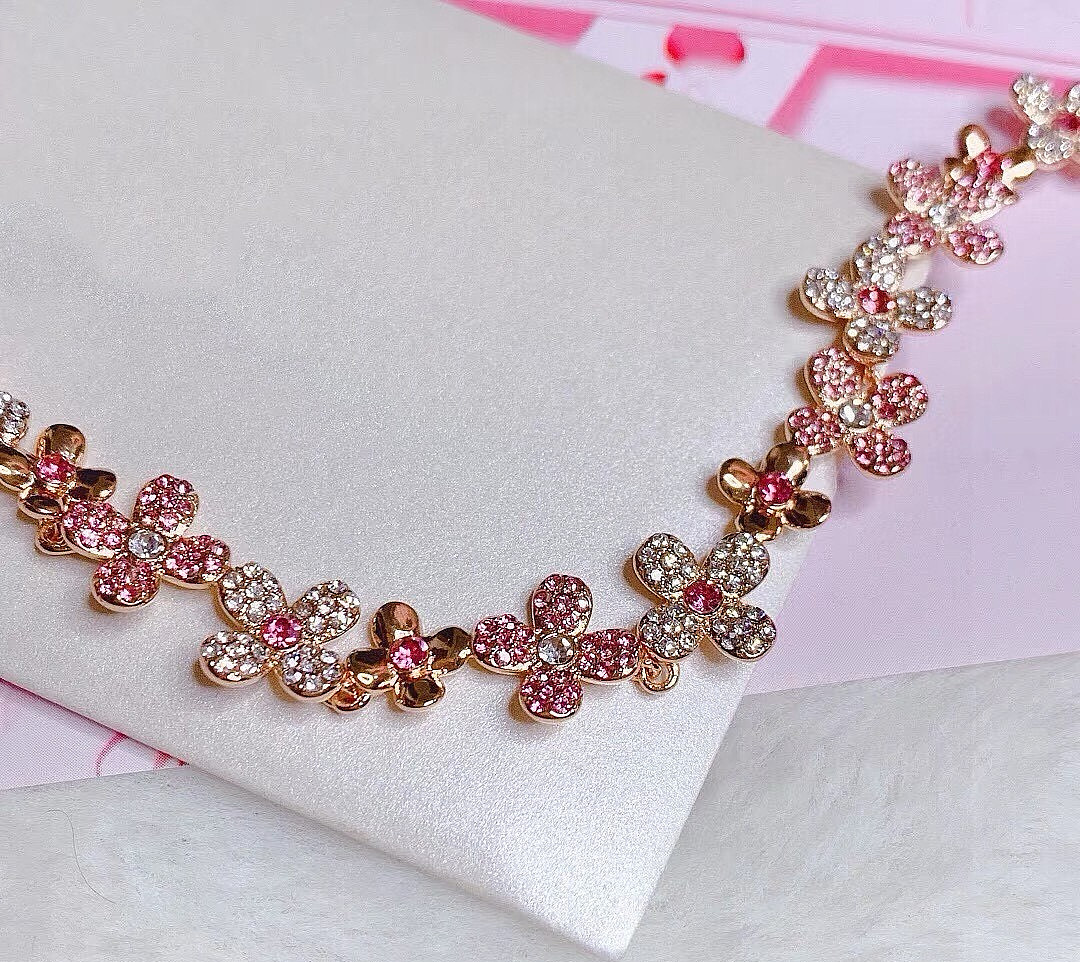 Swarovski Rose Gold Plum Blossom Bracelet for Women, Crystal Flower Bracelet