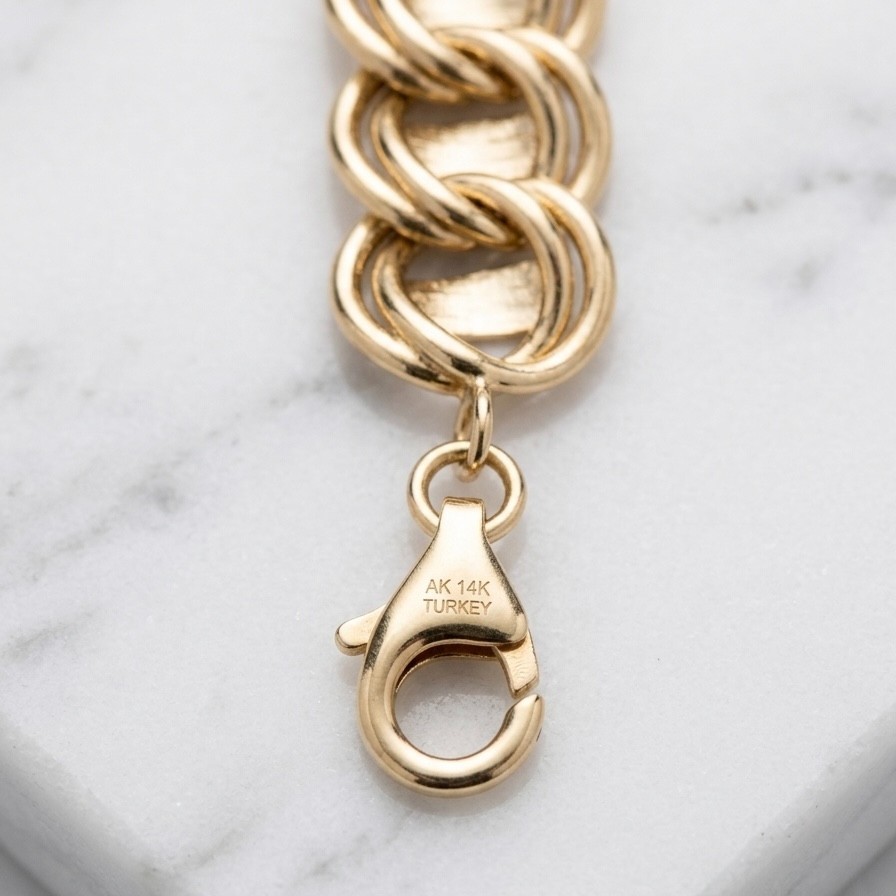 14K Yellow Gold Diamond Cut Railroad Bracelet Double Curb Link 6.75″ – 8″ QVC