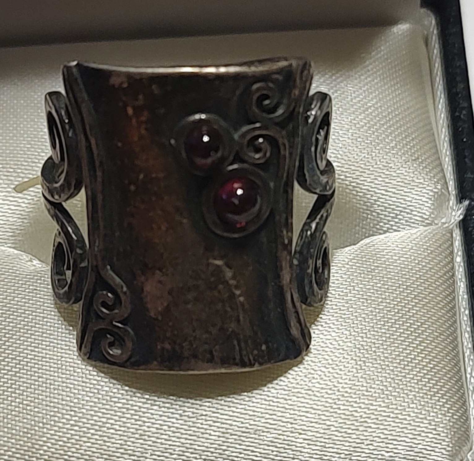 Vintage Sterling Silver 925 Garnet Scroll Cocktail Ring, Size 8 Signed