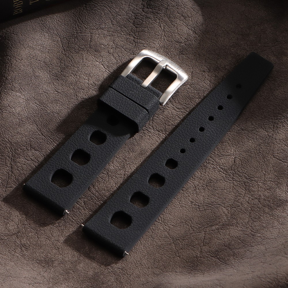 Black Tropical Rally Watch Strap 20mm 22mm Silicone Watch Band Rubber Watchbands