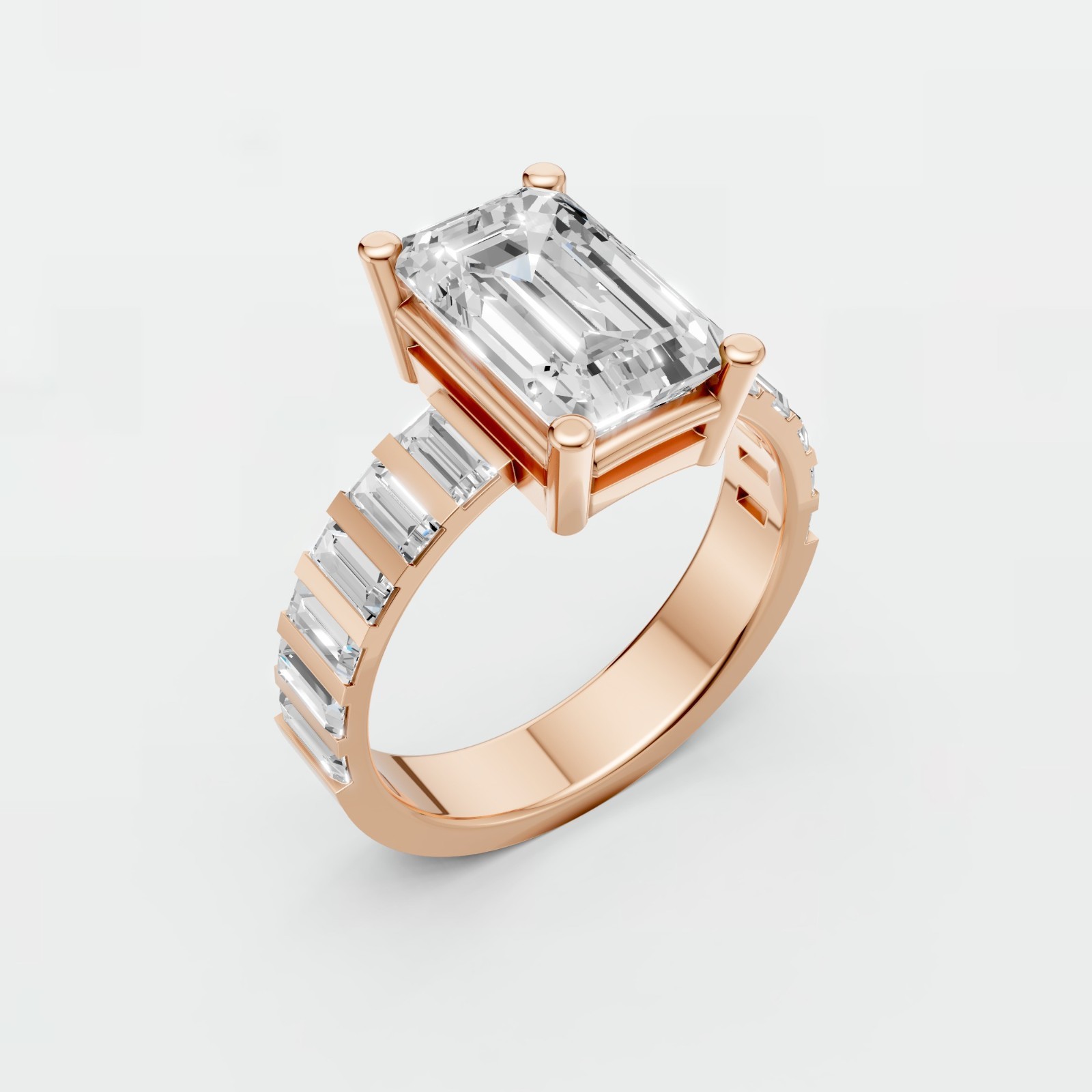 Emerald Cut Lab Grown Diamond Prong Setting Statement Engagement Ring
