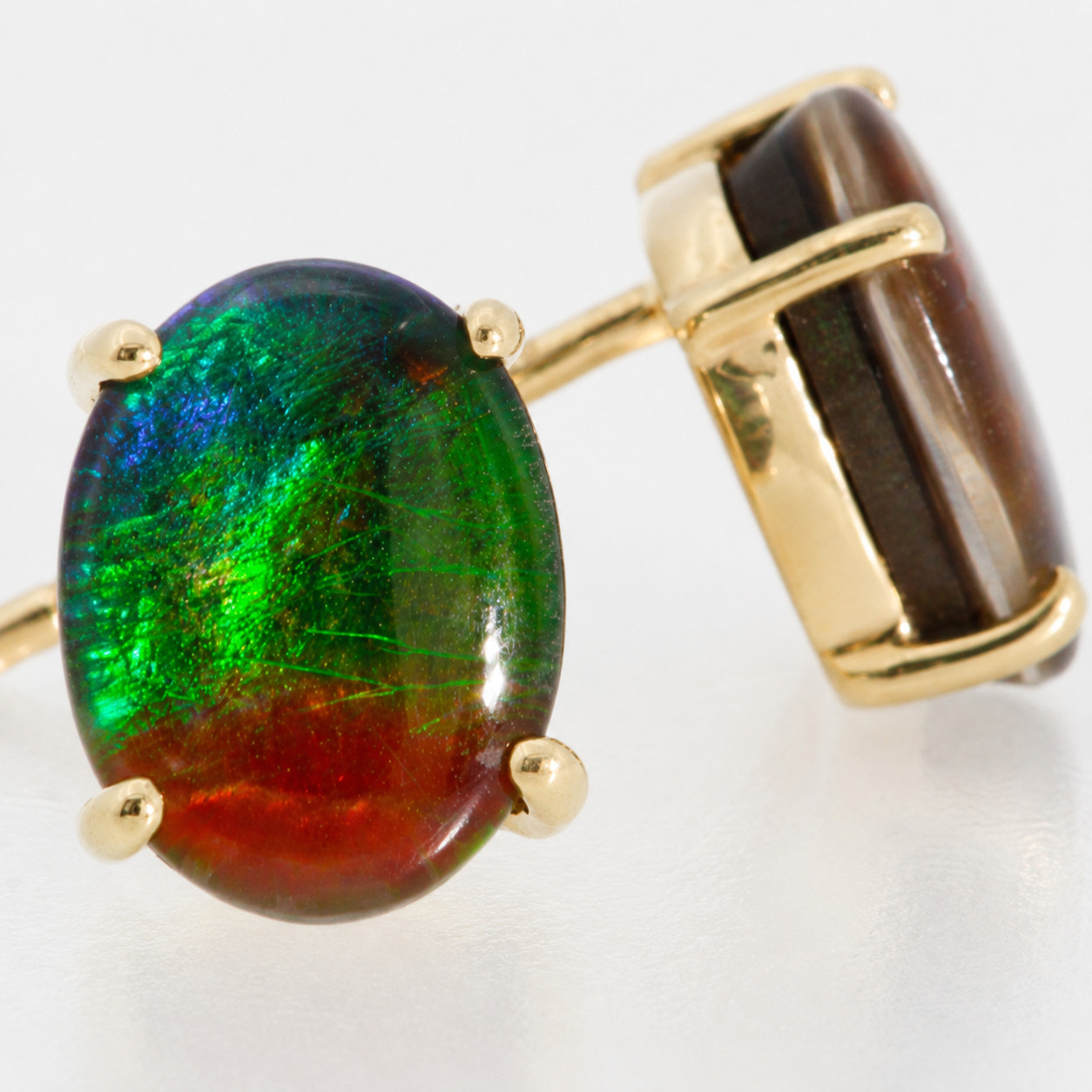 9Carat Yellow Gold Ammolite Stud Earrings (6x8mm)