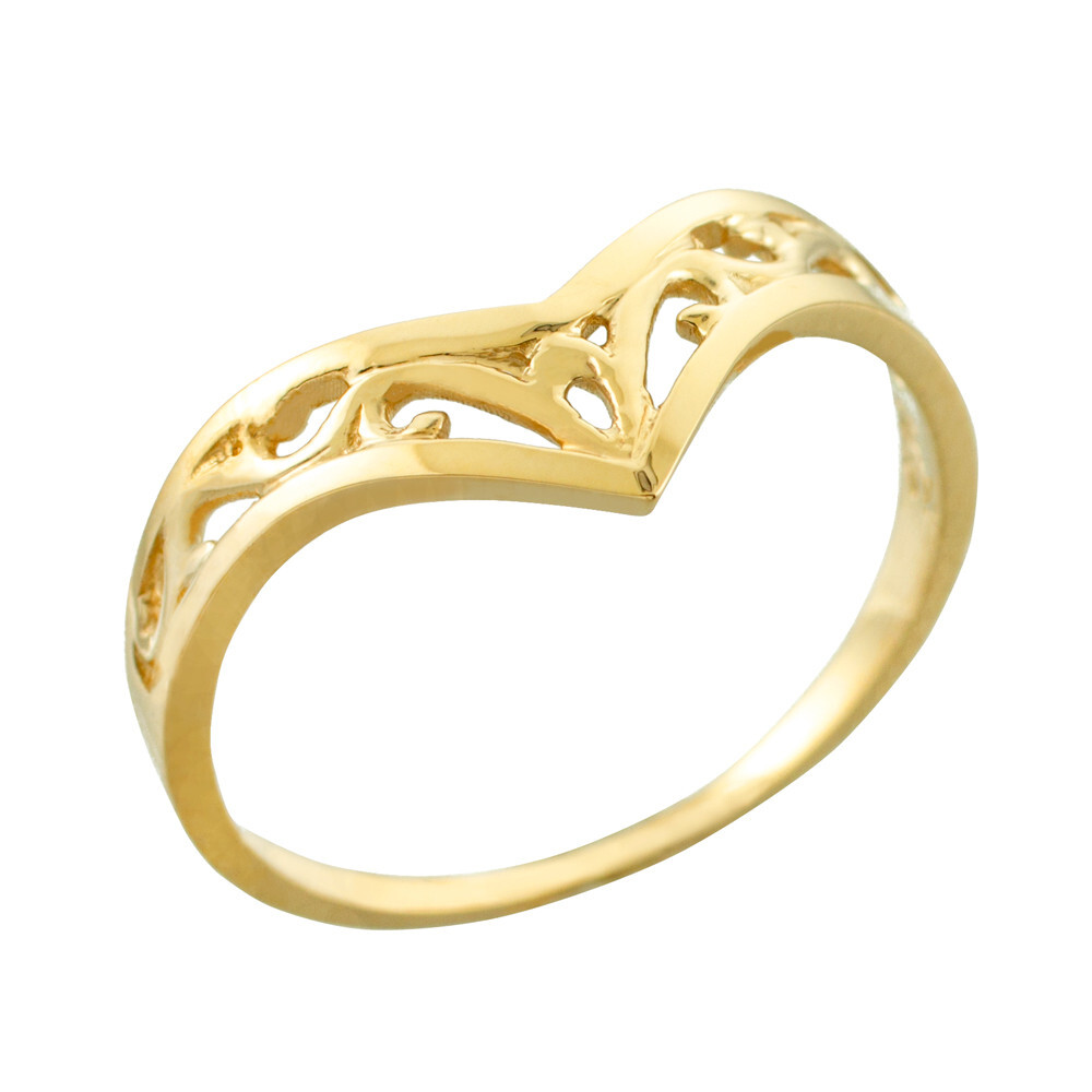 Fine Gold Filigree Chevron Ring for Women (Available in Yellow/Rose/White)