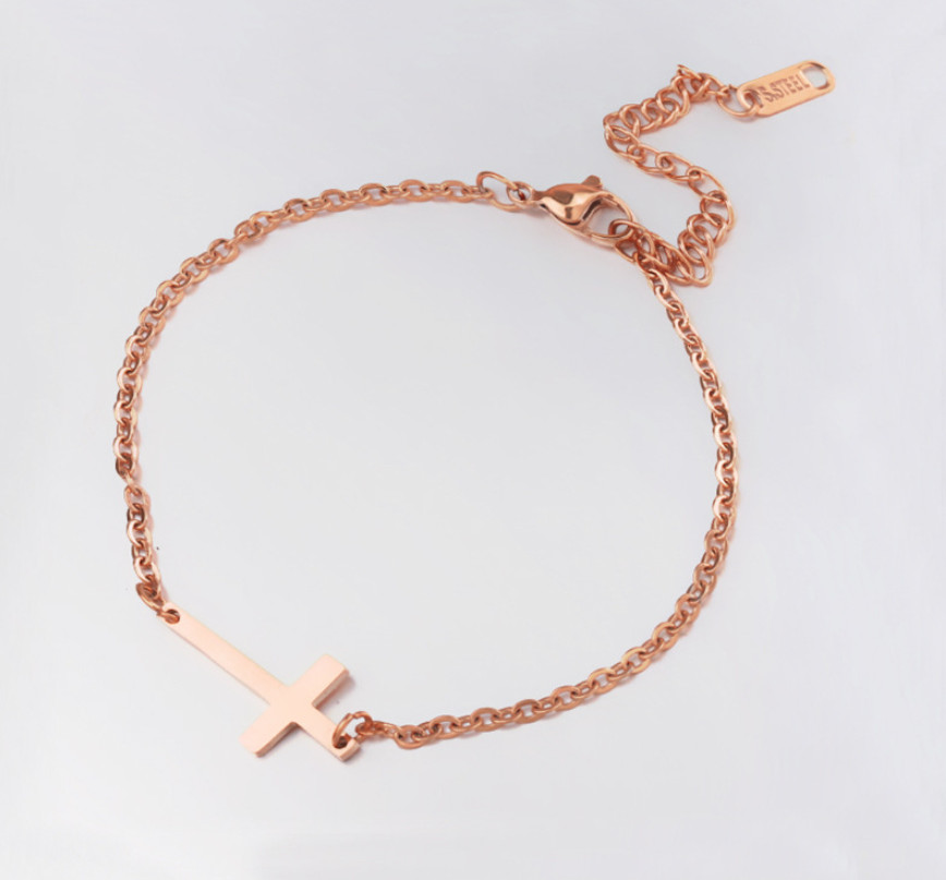 Women 7+2″ 316L Stainless Steel Sideway Cross Bracelet Chain Gift PE49