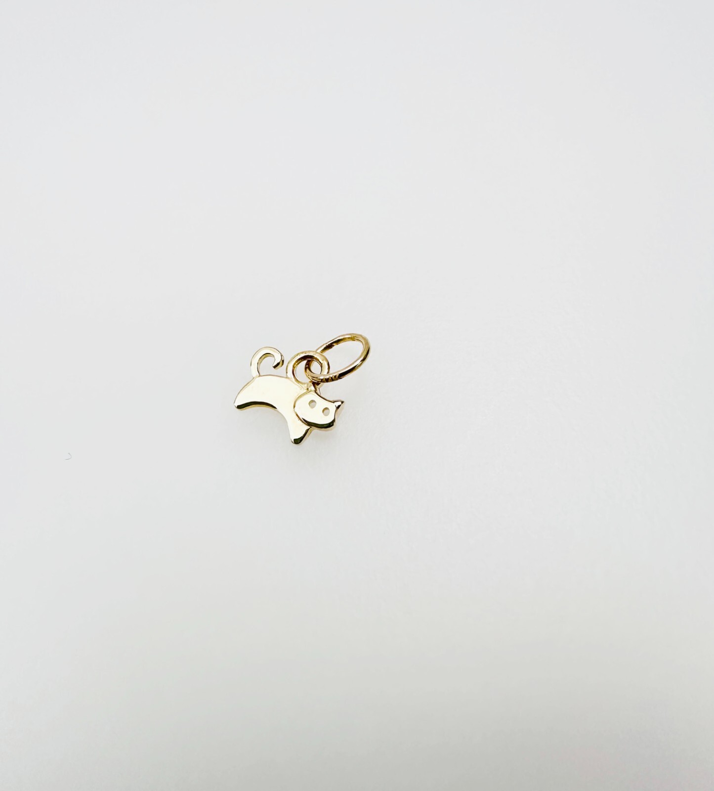 14K Solid Yellow Gold Teeny Tiny – Very Small Kitty Cat Charm Pendant 9x6mm