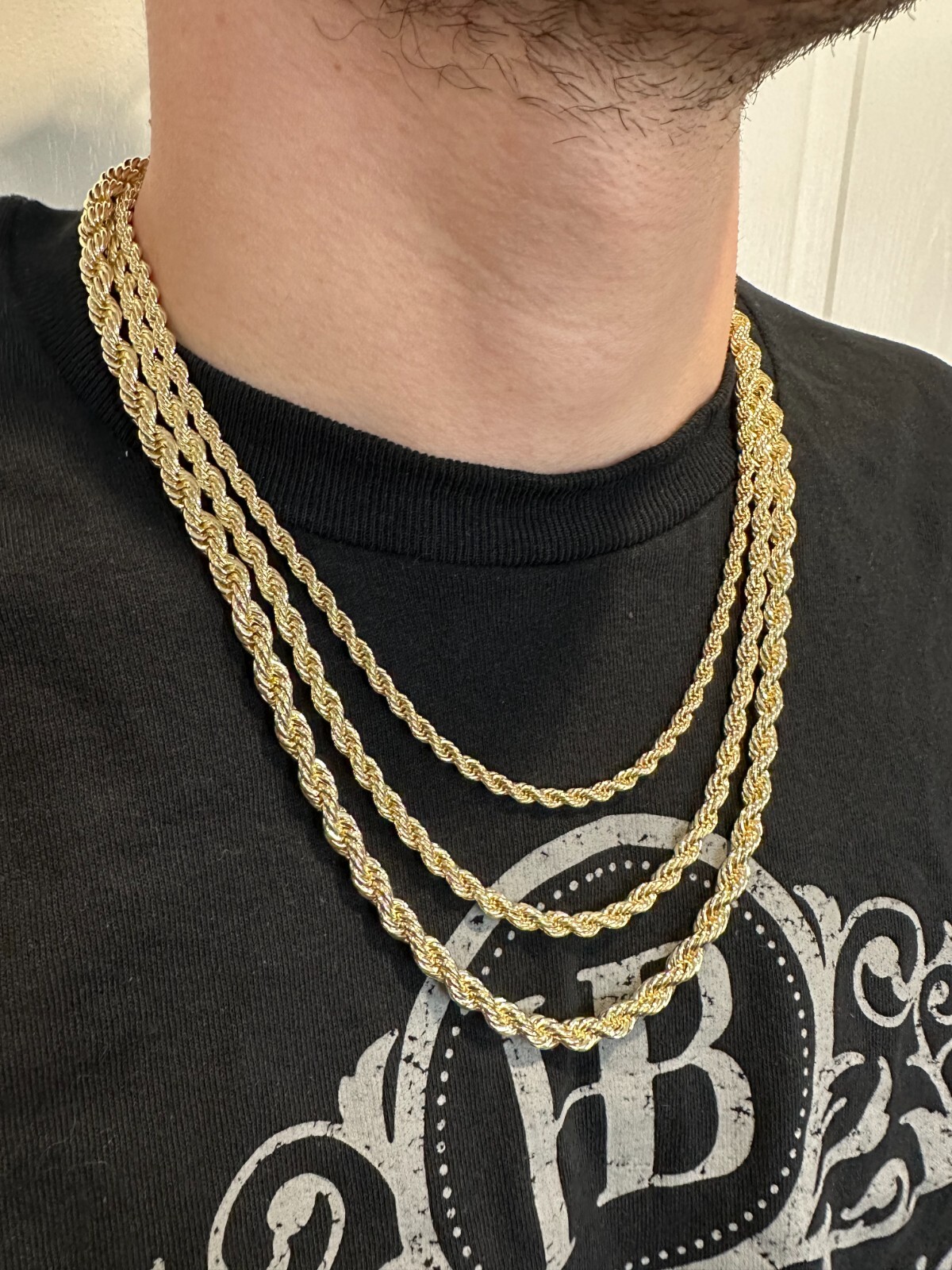 Iced MOISSANITE Clasp 14k Gold Plated Stainless Steel Rope Chain Necklace 4-6mm