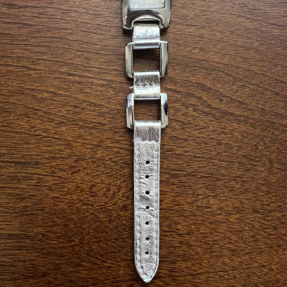 Vintage “P” Women’s Watch Silver Tone New Battery Rectangle Face White 8 in.