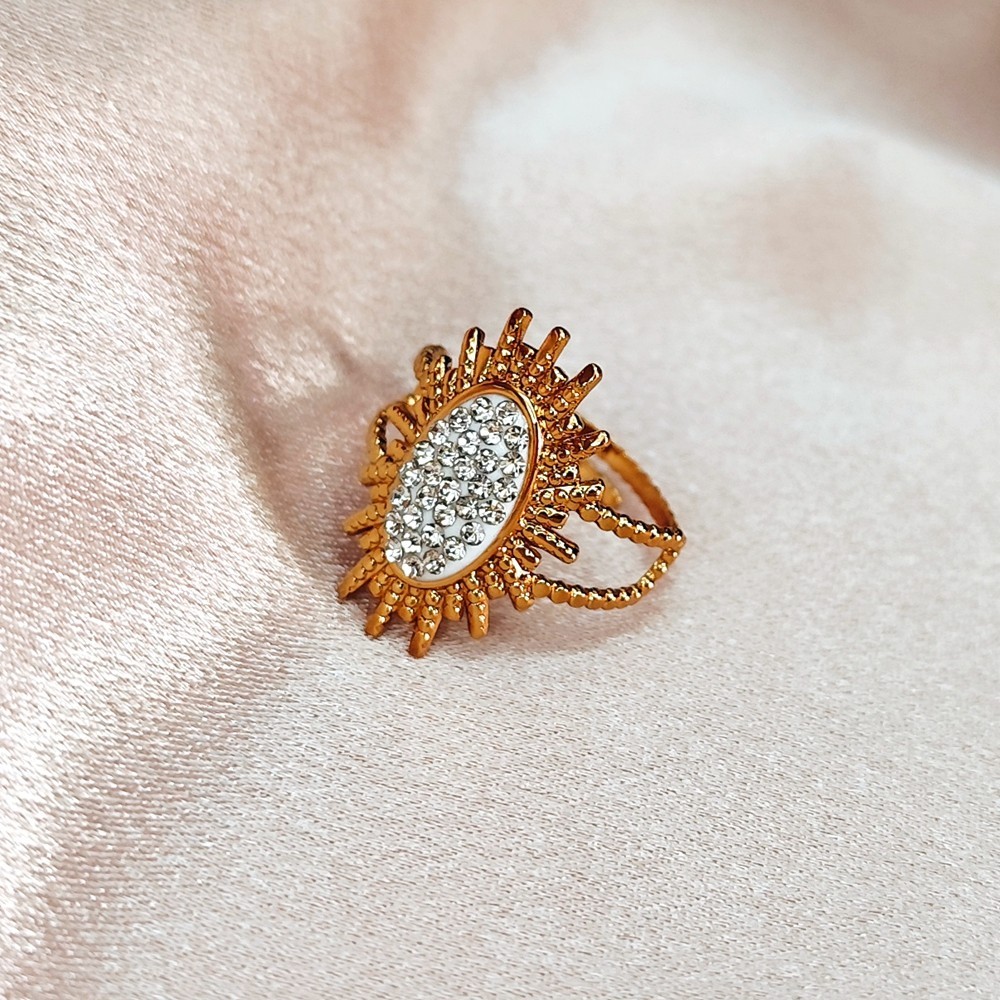 20Pcs Luxury Gold Full Zircon Ring For Women Assorted Style Stainless Steel Ring
