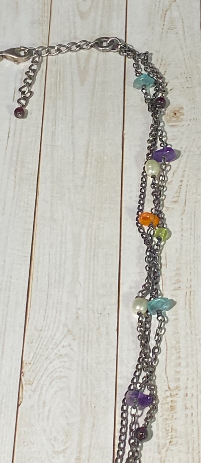 Retired Silpada Necklace Three Strand 925 Multi Gemstone Bead Station 17 inches