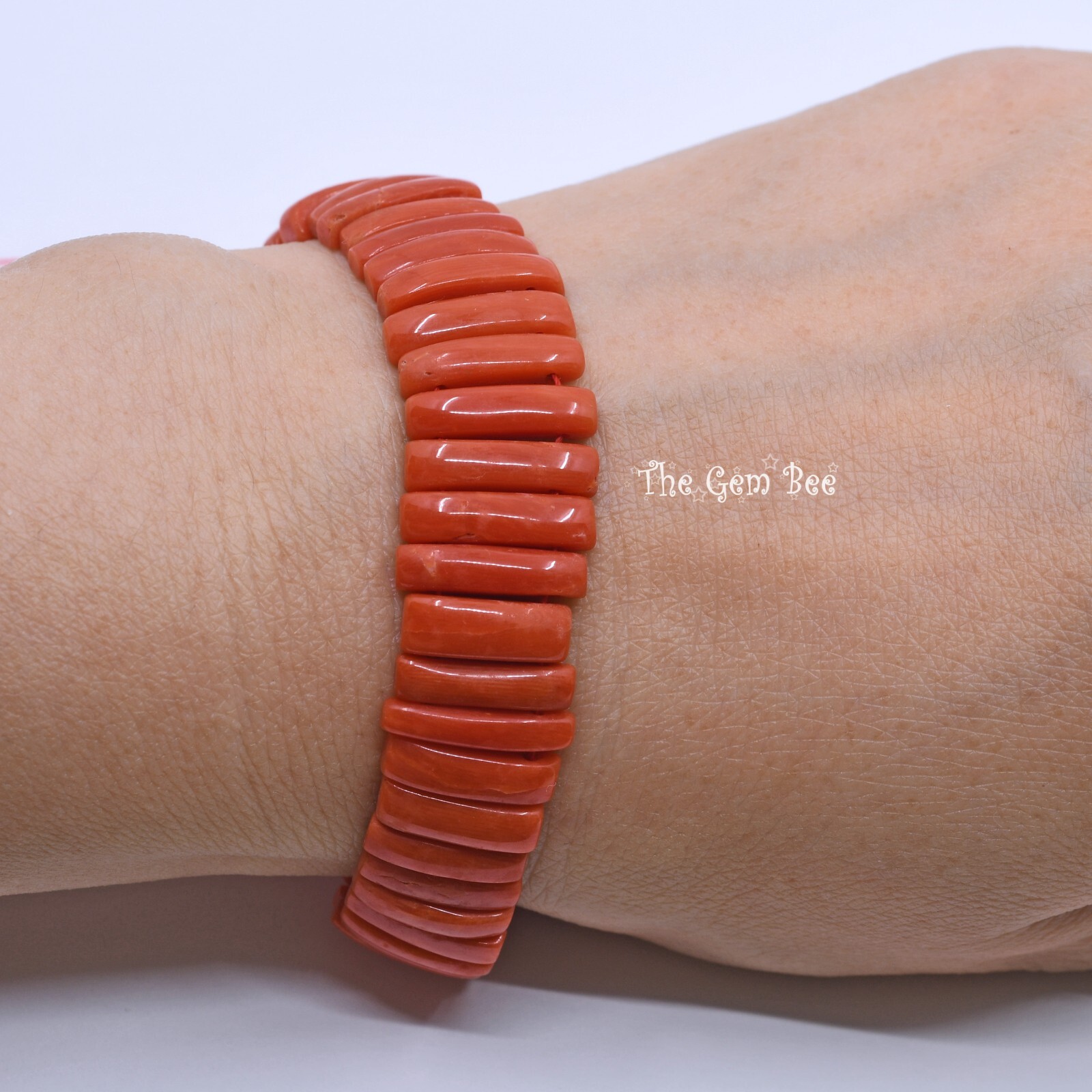 8.5mm-12mm Undyed Tomato Red Coral Double Drilled Tapered Baguette Beads 7.5″