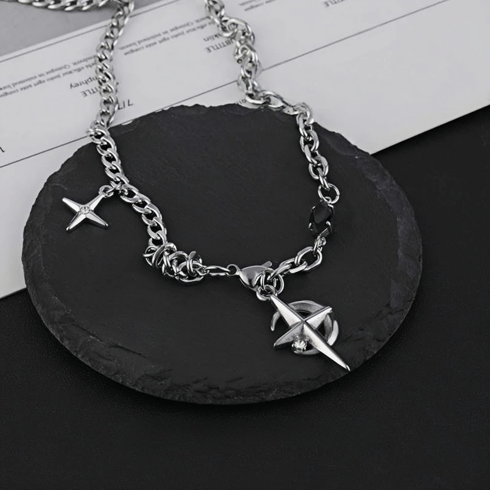 Hip Hop Star Moon Pendant Necklace For Man Woman Titanium Steel Non-Fading Clavi