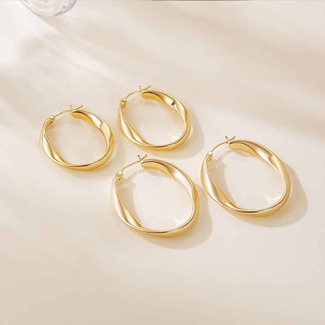 14K 25/30MM Gold Hoop Earrings for Women Large Earring Thick Hoop Twisted Wave