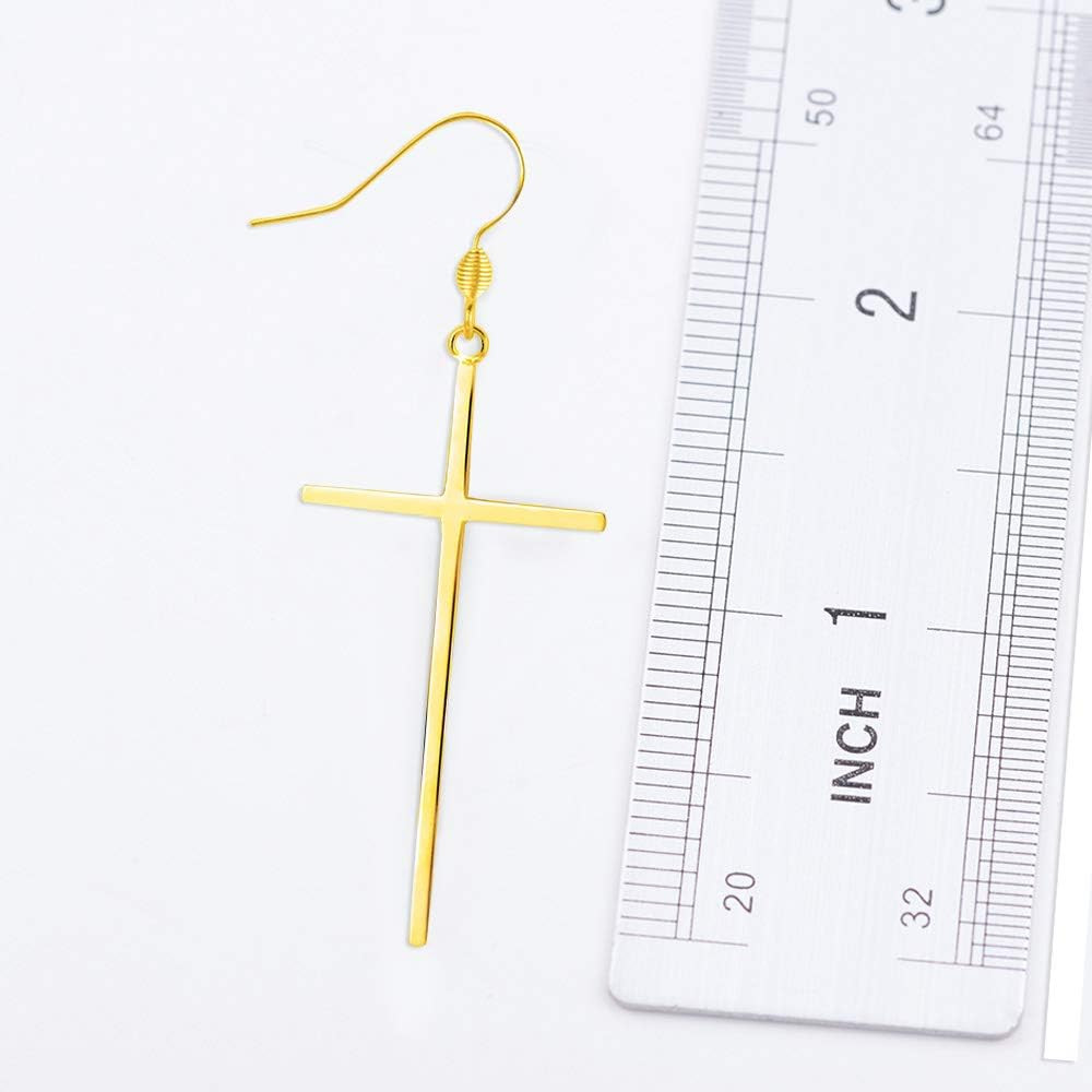 Hypoallergenic Stainless Steel Cross Earrings Long Dangle Minimalist Jewelry for